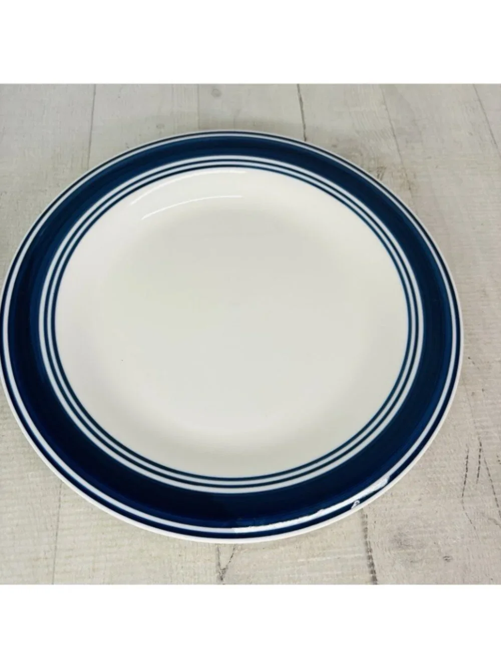 Mainstays CASUAL BANDED ROYAL BLUE Rings Stoneware White Dinner Plates Set of 4